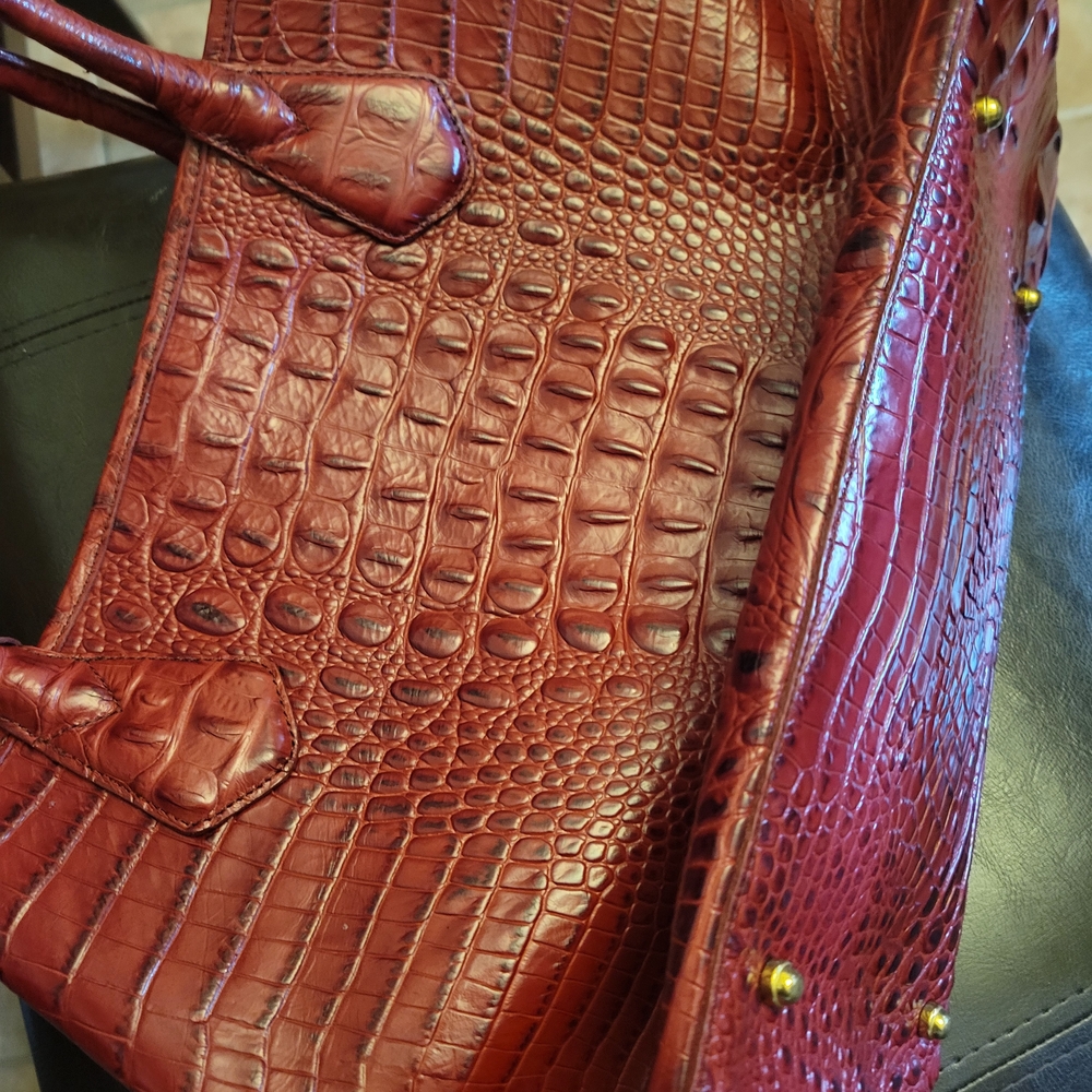 Brahmin Embossed Leather Shoulder Bag in Deep Red